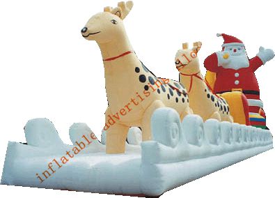 Inflatable Christmas Santa With Ride Reindeer Made Of PVC Tarpaulin For Christmas